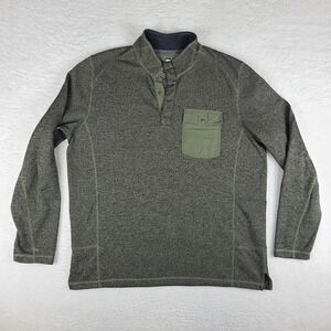 REI Fleece Sweater Mens XL‎ Olive Green 100% Polyester Quarter Button Sweatshirt